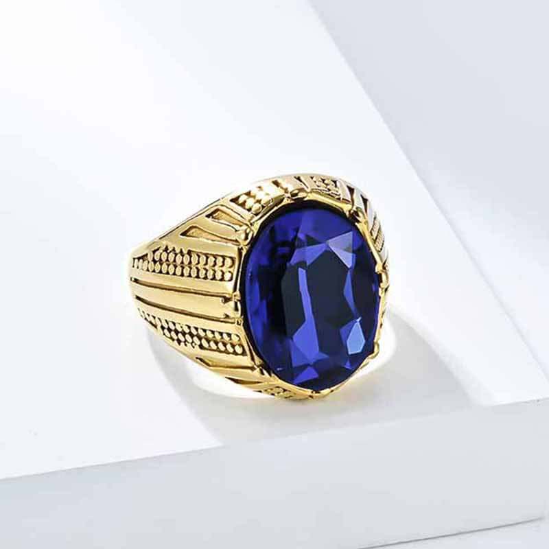 Personalized Oval Glass Gem Stainless Steel Ring