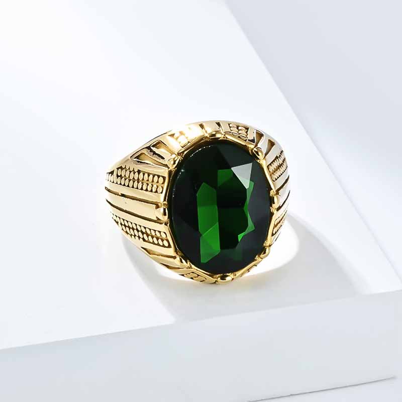 Personalized Oval Glass Gem Stainless Steel Ring