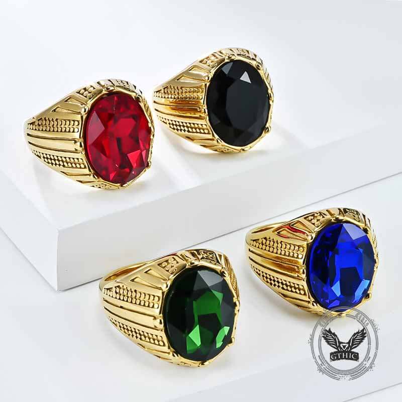 Personalized Oval Glass Gem Stainless Steel Ring 01 | Gthic.com