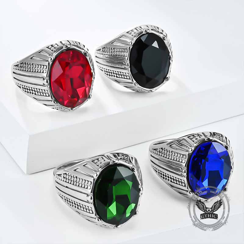 Personalized Oval Glass Gem Stainless Steel Ring