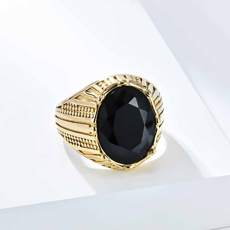 Personalized Oval Glass Gem Stainless Steel Ring