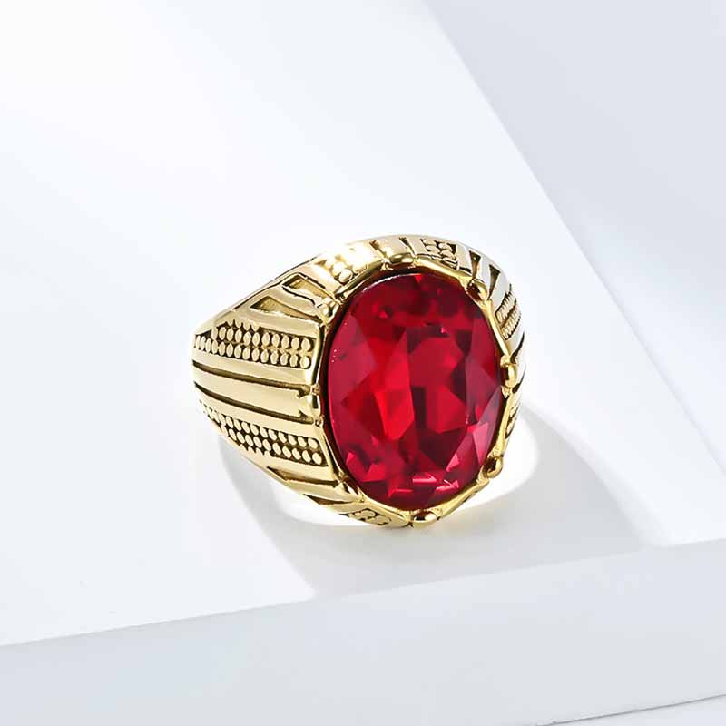 Personalized Oval Glass Gem Stainless Steel Ring