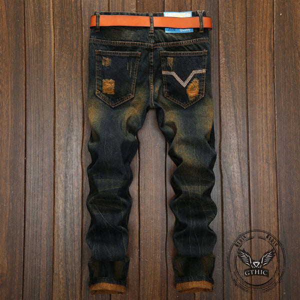 Personalized Ripped Vintage Distressed Straight Jeans | Gthic.com