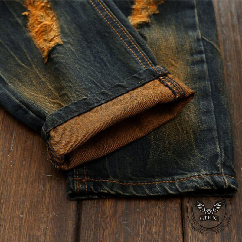 Personalized Ripped Vintage Distressed Straight Jeans | Gthic.com