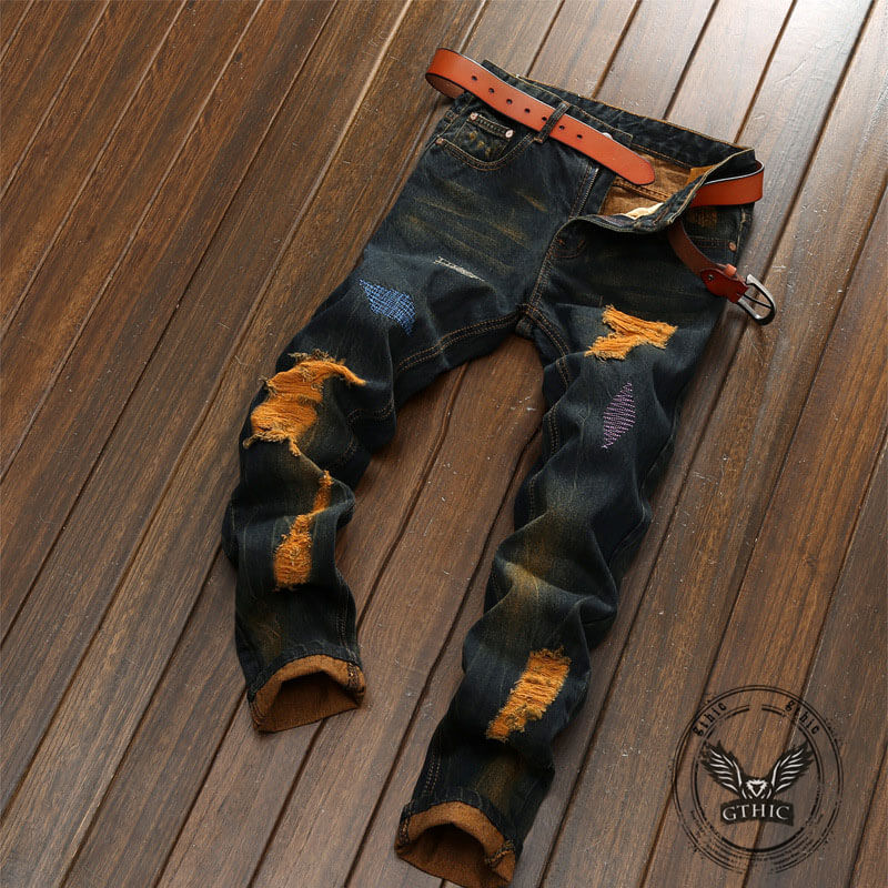 Personalized Ripped Vintage Distressed Straight Jeans | Gthic.com