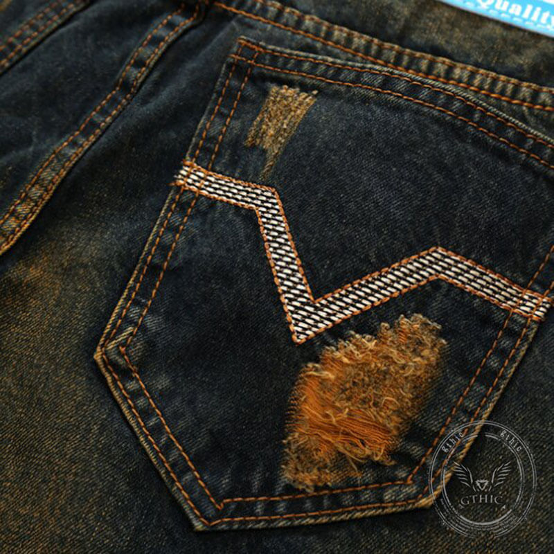 Personalized Ripped Vintage Distressed Straight Jeans | Gthic.com