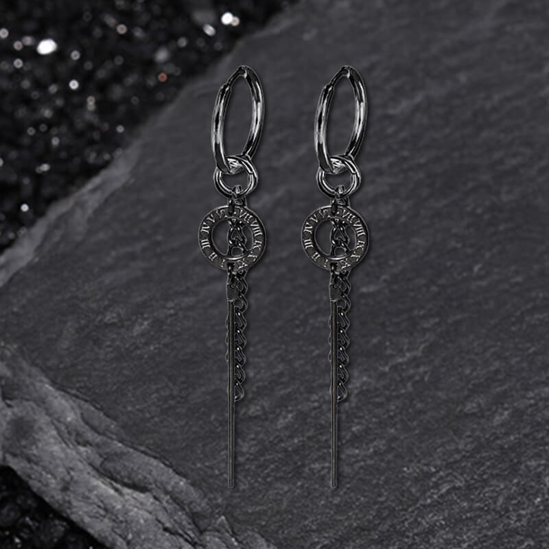 Personalized Roman Numeral Disc Chain Stainless Steel Drop Earrings | Gthic.com