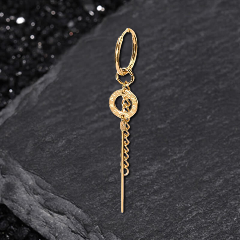 Personalized Roman Numeral Disc Chain Stainless Steel Drop Earrings | Gthic.com