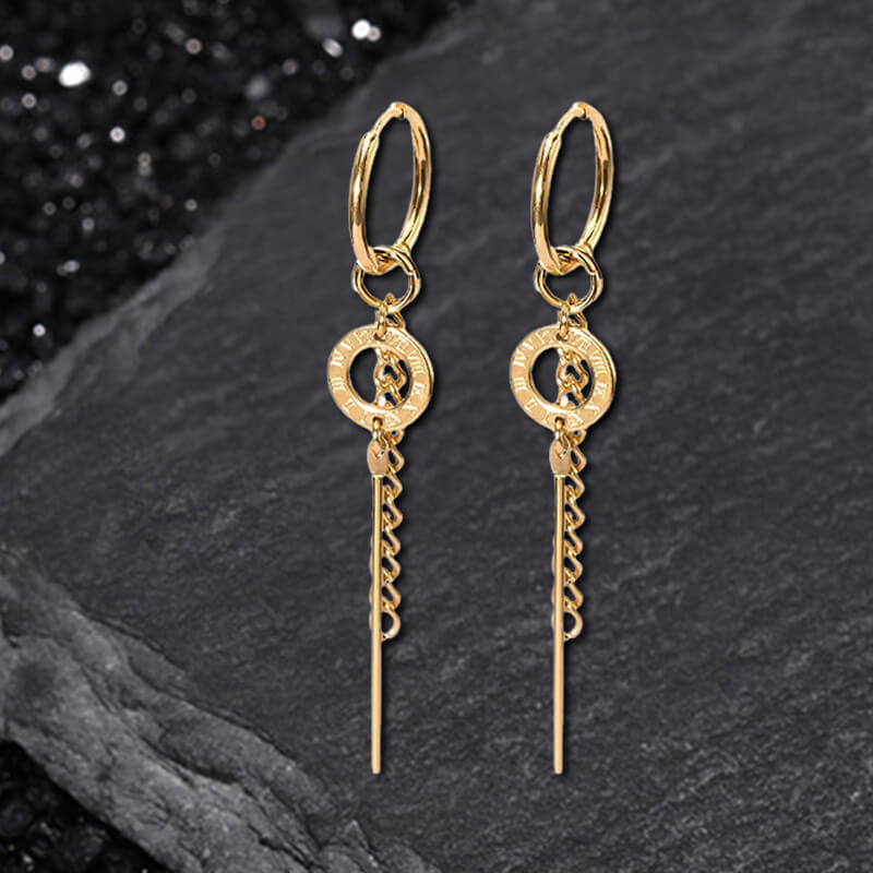 Personalized Roman Numeral Disc Chain Stainless Steel Drop Earrings | Gthic.com