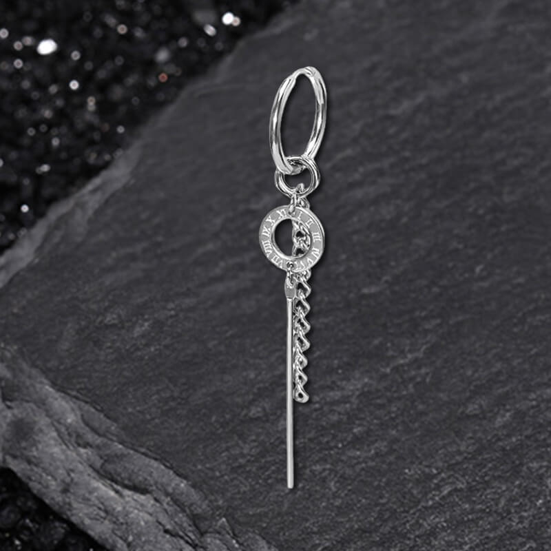 Personalized Roman Numeral Disc Chain Stainless Steel Drop Earrings | Gthic.com