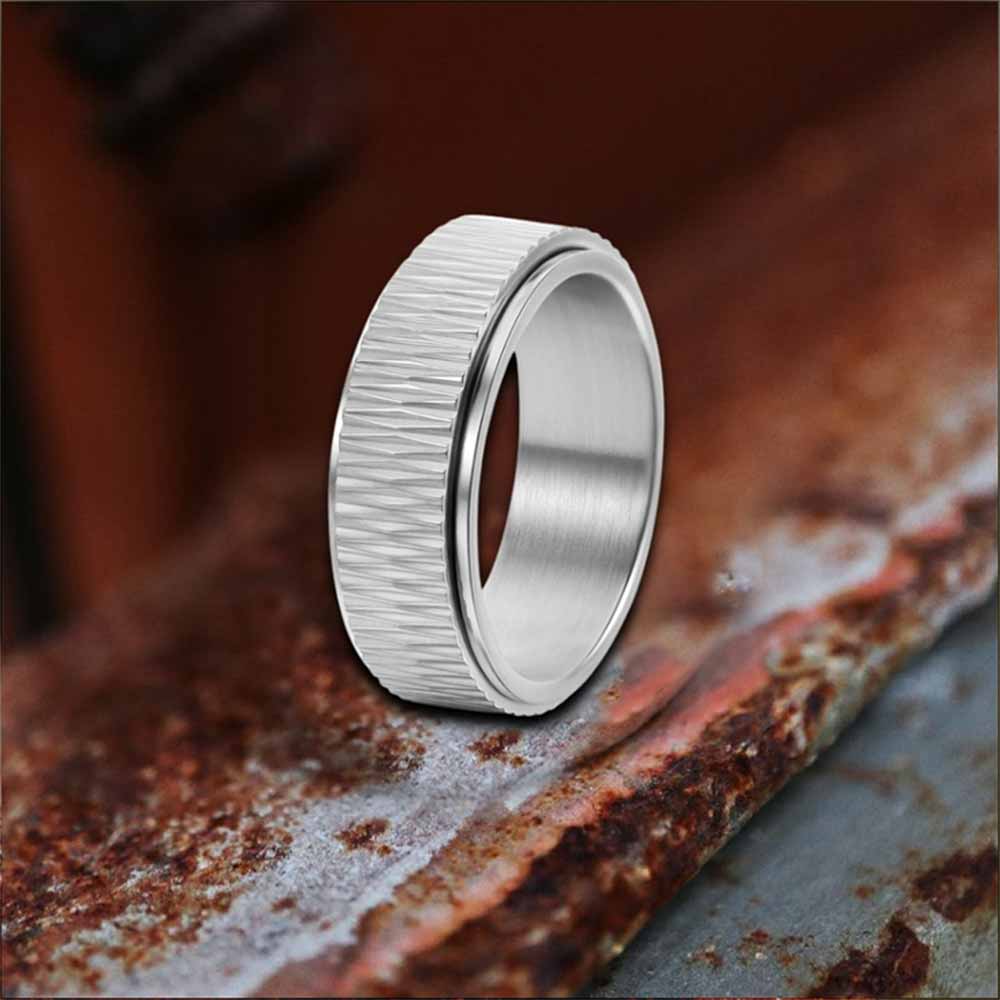 Personalized Twill Stainless Steel Spinner Ring | Gthic.com