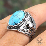 Personalized Vintage Turquoise Stainless Steel Skull Ring | Gthic.com