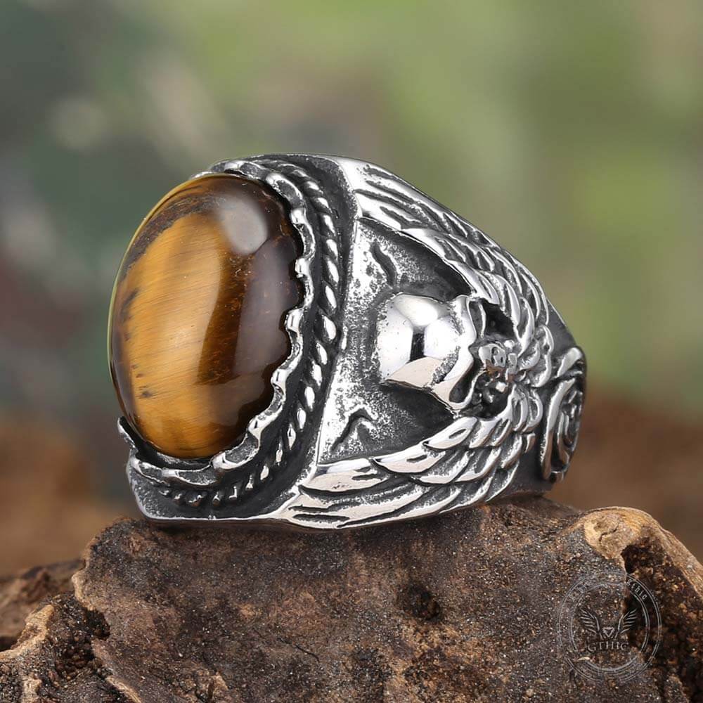 Personalized Vintage Turquoise Stainless Steel Skull Ring | Gthic.com