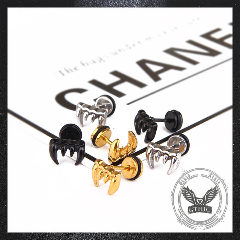 Personalized Wolf Tooth Stainless Steel Animal Earrings | Gthic.com