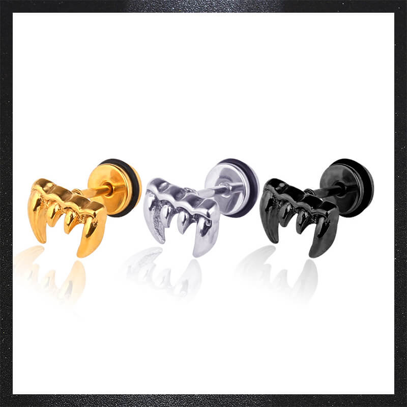 Personalized Wolf Tooth Stainless Steel Animal Earrings | Gthic.com