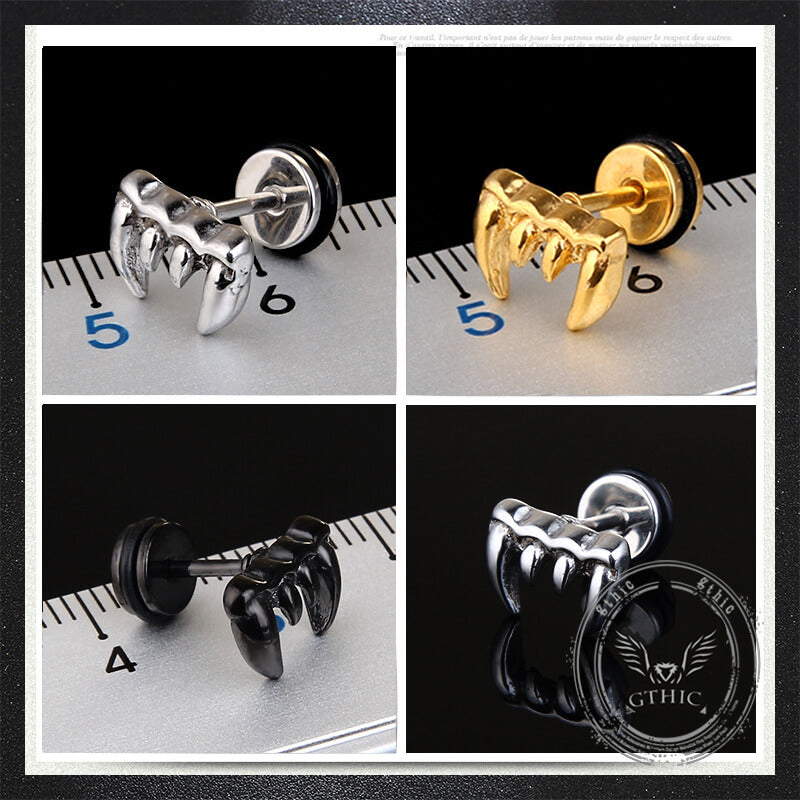 Personalized Wolf Tooth Stainless Steel Animal Earrings | Gthic.com
