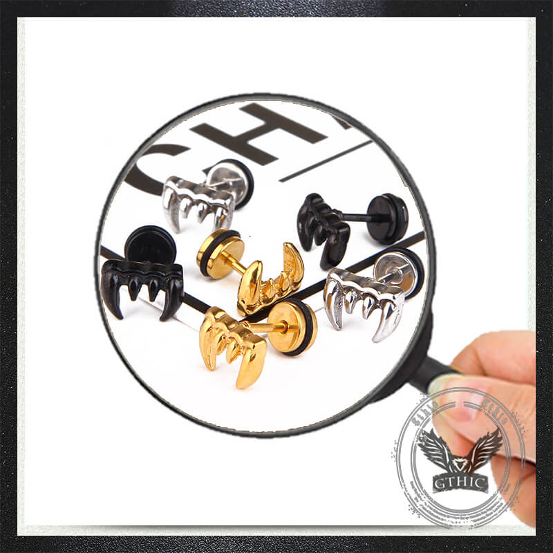Personalized Wolf Tooth Stainless Steel Animal Earrings | Gthic.com