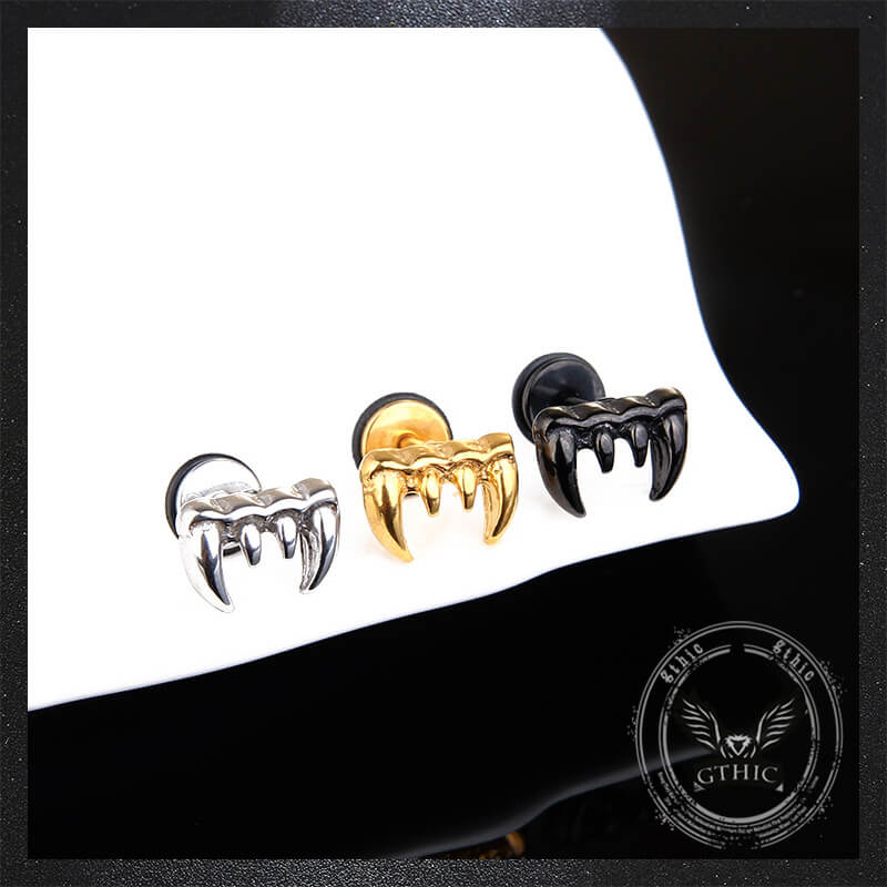 Personalized Wolf Tooth Stainless Steel Animal Earrings | Gthic.com