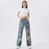 Pantalon Punk Homme en Coton Imprimé Crâne Patch