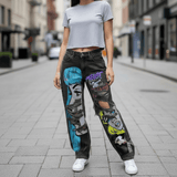 Pantalon Punk Homme en Coton Imprimé Crâne Patch