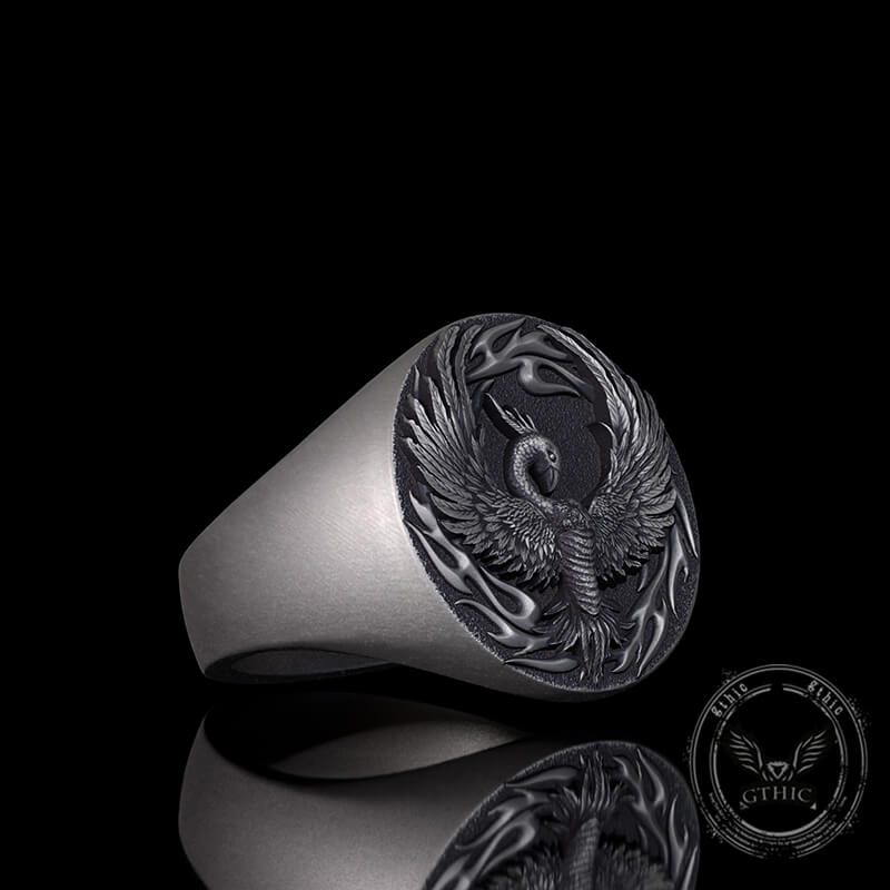 Phoenix Flame Pattern Sterling Silver Ring | Gthic.com