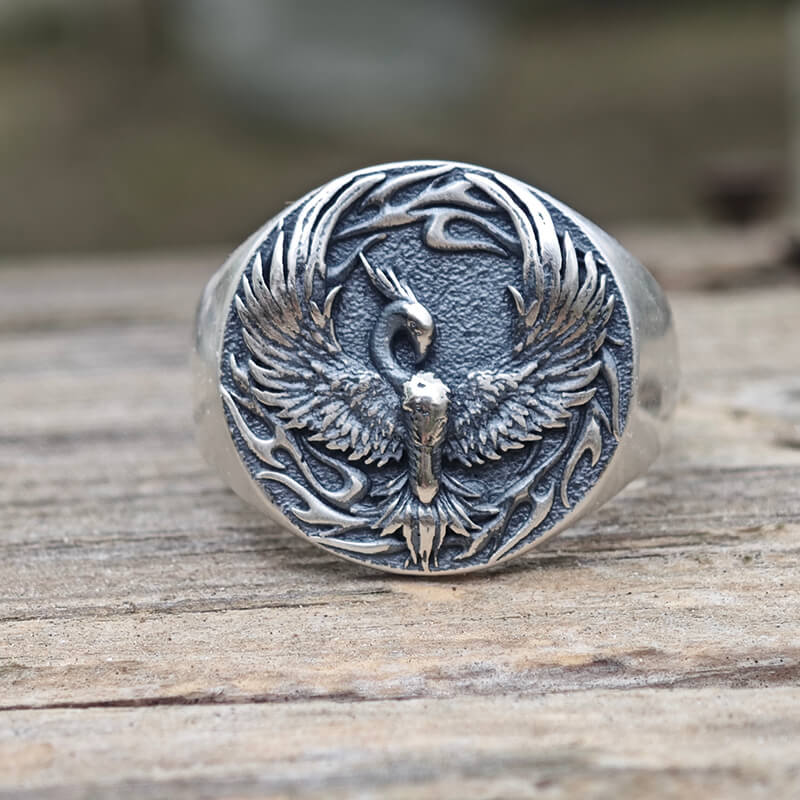 Phoenix Flame Pattern Sterling Silver Ring | Gthic.com