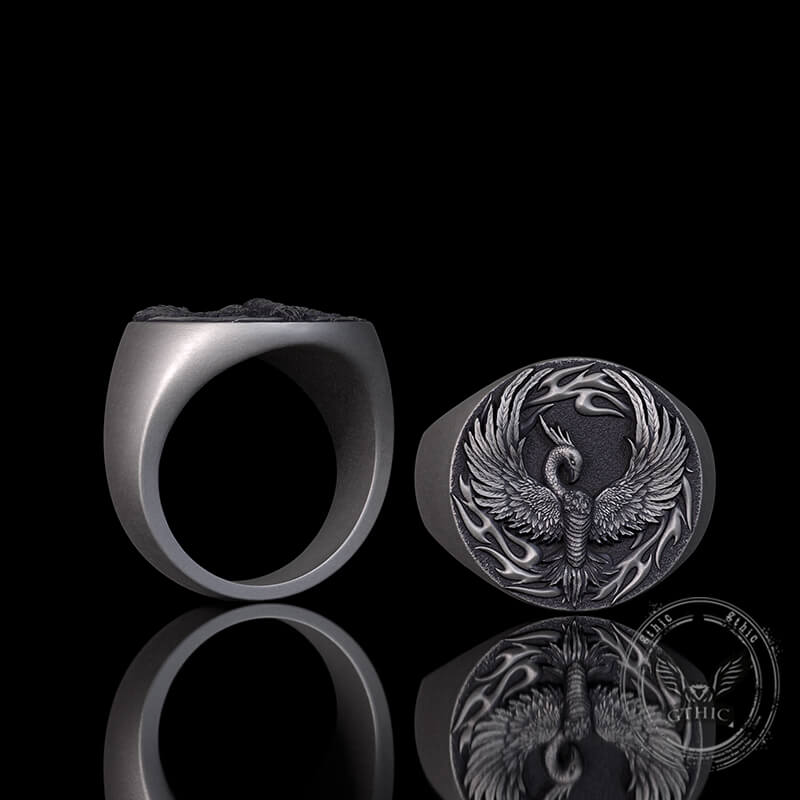 Phoenix Flame Pattern Sterling Silver Ring | Gthic.com