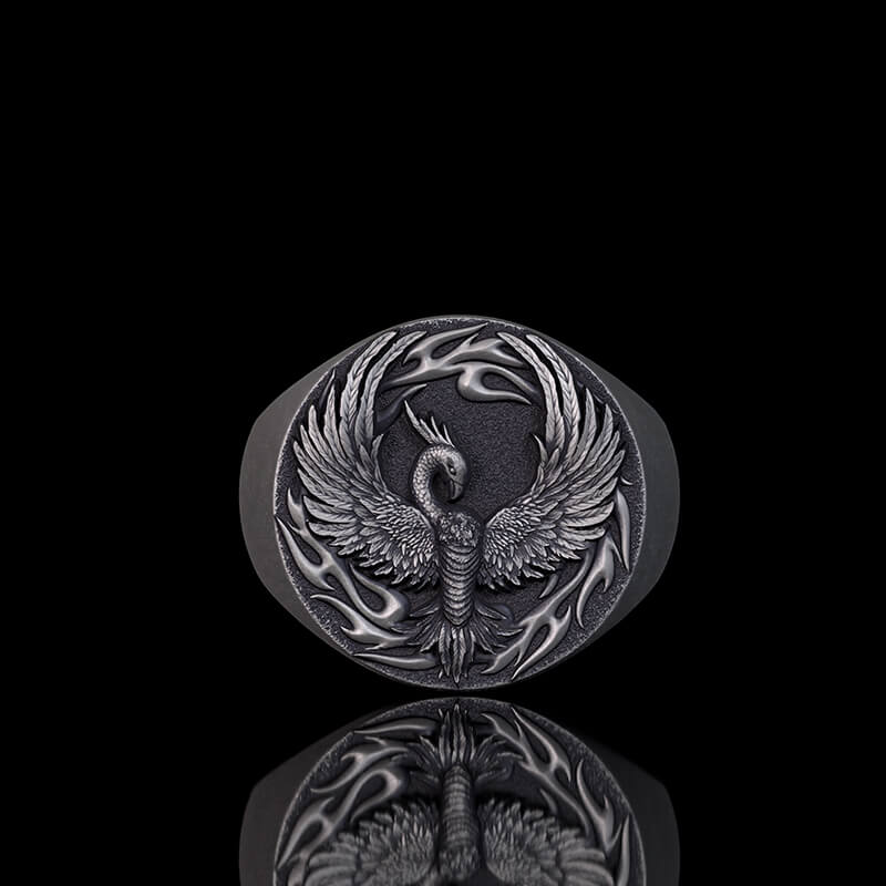 Phoenix Flame Pattern Sterling Silver Ring | Gthic.com