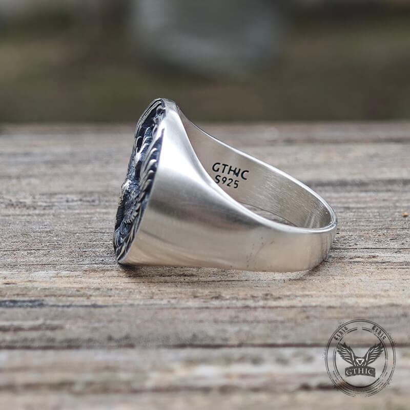 Phoenix Flame Pattern Sterling Silver Ring | Gthic.com