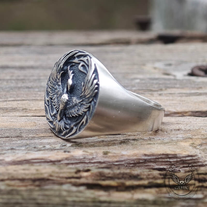 Phoenix Flame Pattern Sterling Silver Ring | Gthic.com