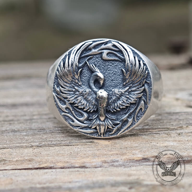 Phoenix Flame Pattern Sterling Silver Ring | Gthic.com