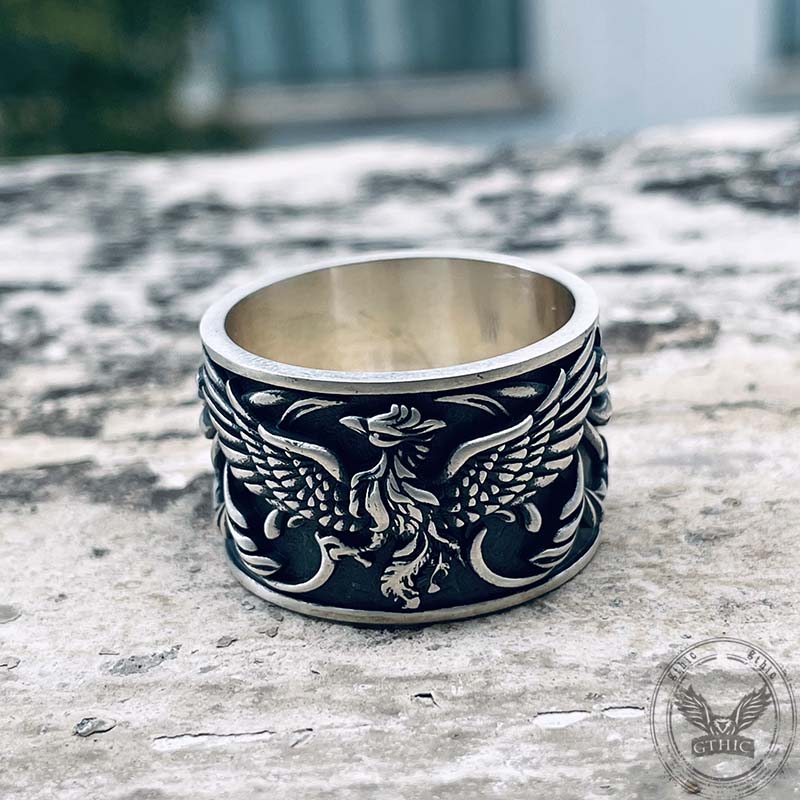 Phoenix Floral Pattern Sterling Silver Ring