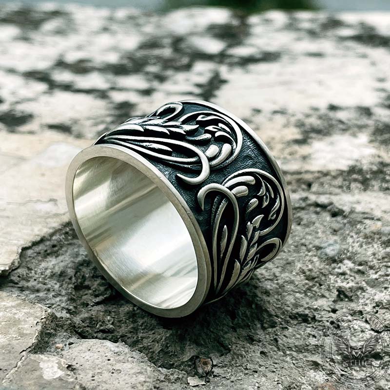 Phoenix Floral Pattern Sterling Silver Ring