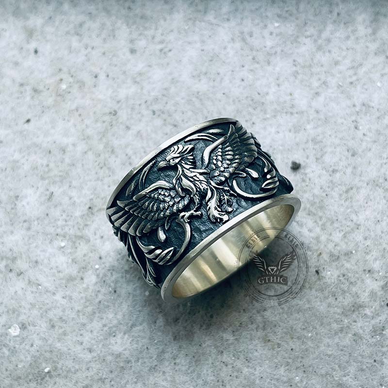 Phoenix Floral Pattern Sterling Silver Ring