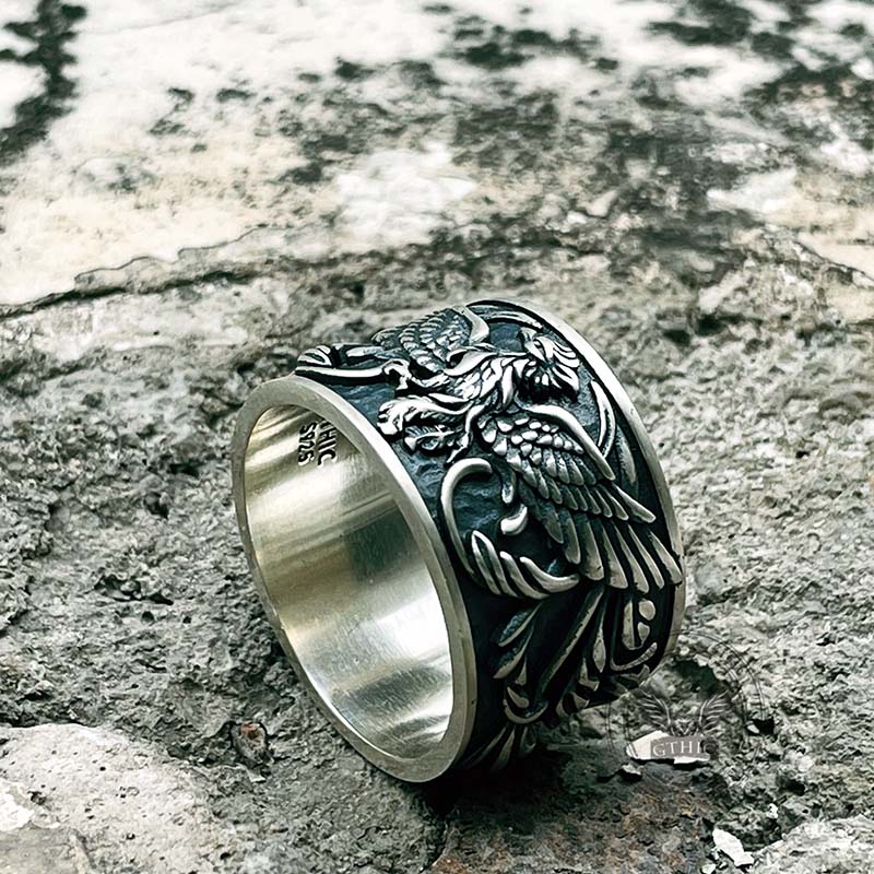 Phoenix Floral Pattern Sterling Silver Ring