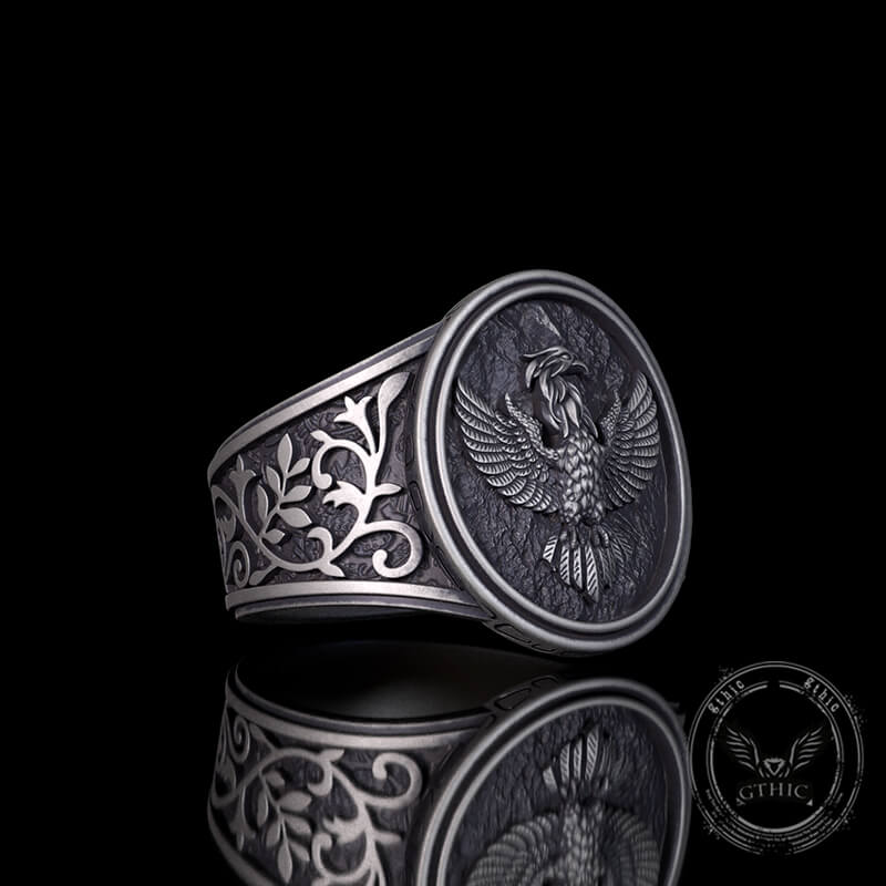 Phoenix Vine Pattern Sterling Silver Ring | Gthic.com