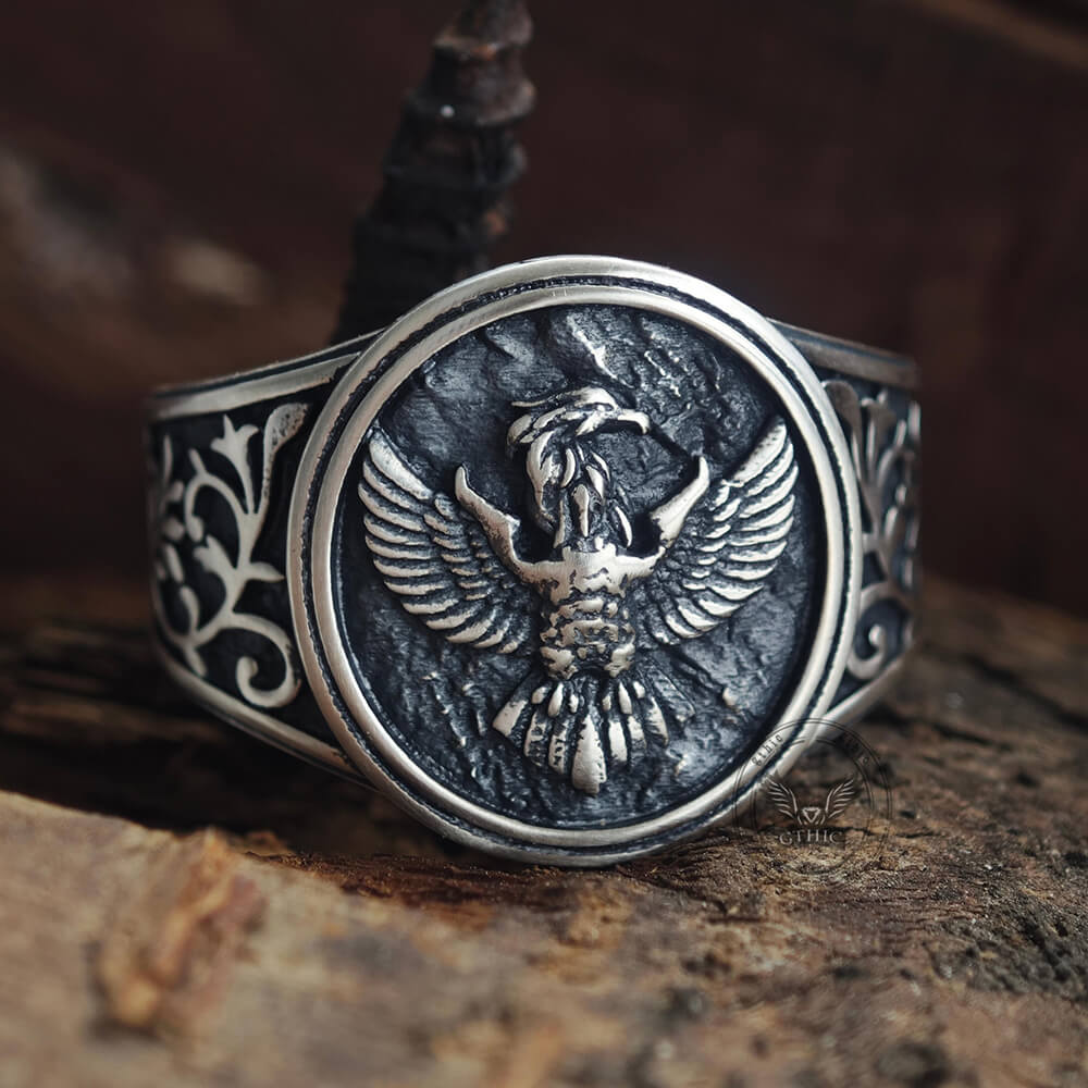 Phoenix Vine Pattern Sterling Silver Ring | Gthic.com