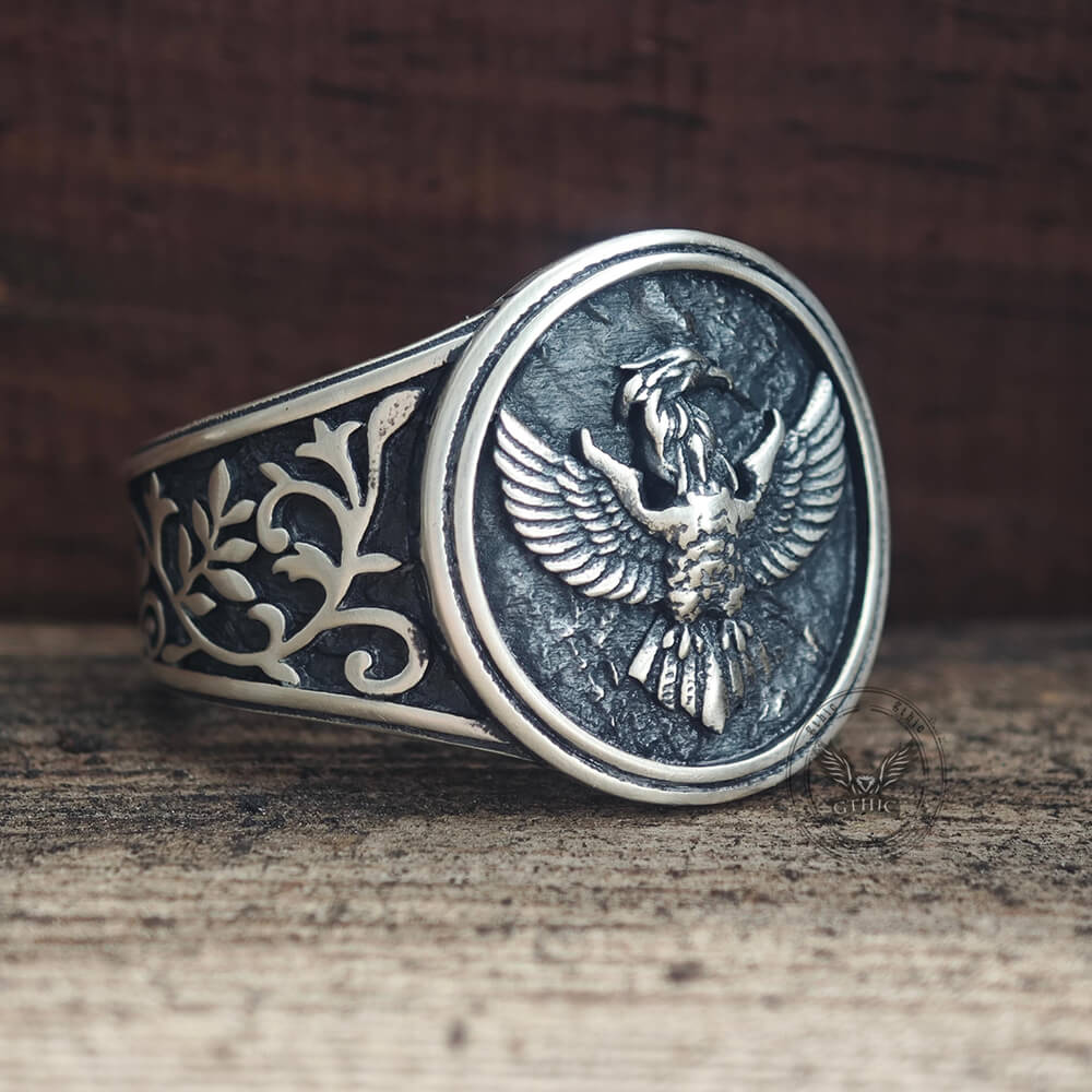 Phoenix Vine Pattern Sterling Silver Ring | Gthic.com