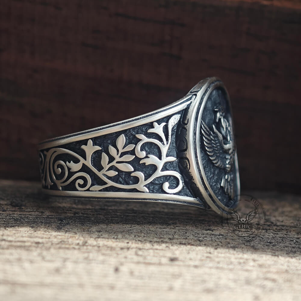 Phoenix Vine Pattern Sterling Silver Ring | Gthic.com