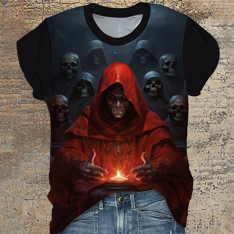 Pilgrims Gothic Skull Round Neck T-Shirt | Gthic.com