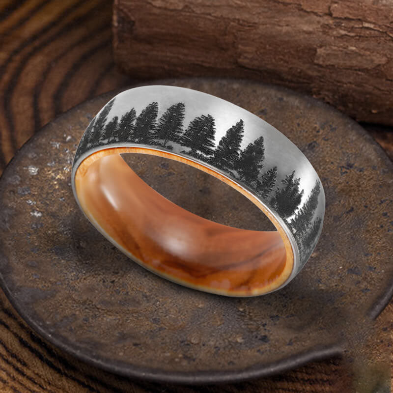 Pine Forest Titanium Wood Ring | Gthic.com