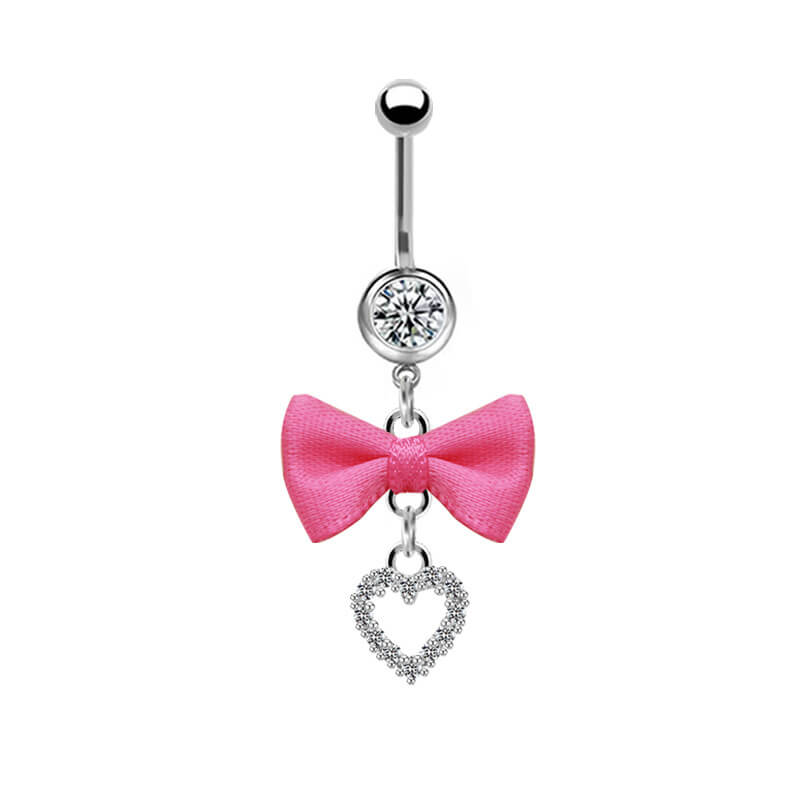 Pink Bow Heart-shaped Alloy Belly Ring | Gthic.com