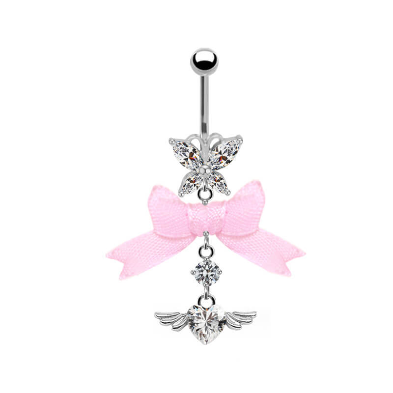 Pink Bow Heart-shaped Alloy Belly Ring | Gthic.com