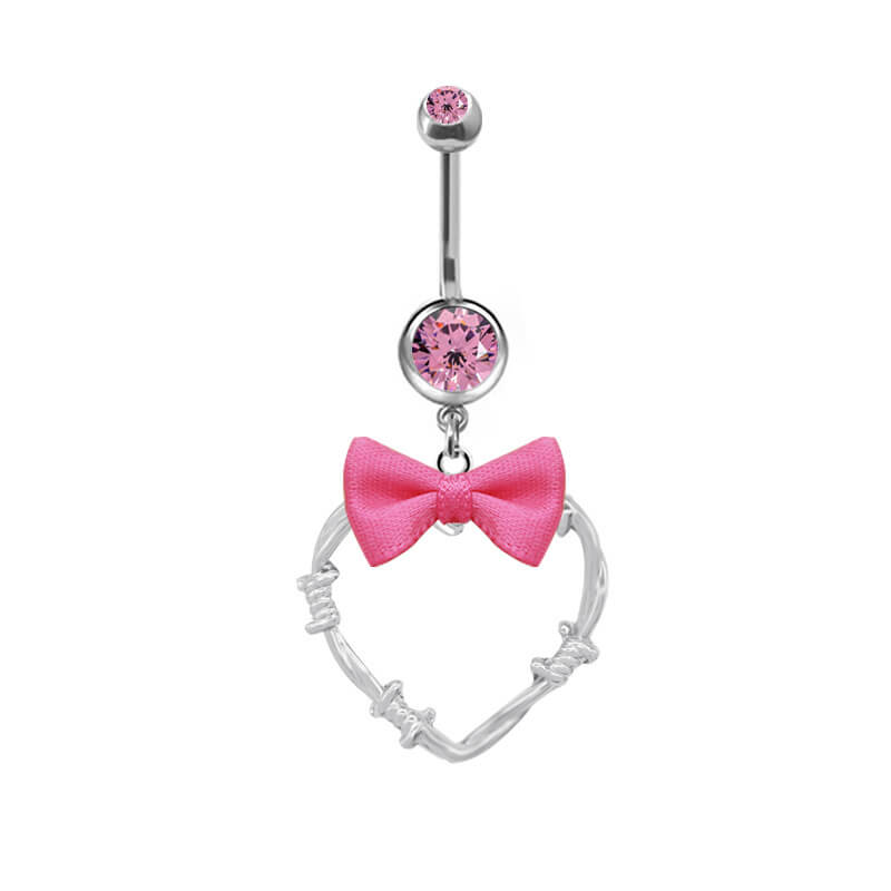 Pink Bow Heart-shaped Alloy Belly Ring | Gthic.com