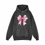 Pink Fluffy Bow Vintage Washed Hoodie | Gthic.com