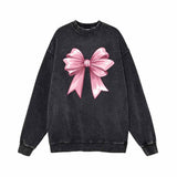 Pink Fluffy Bow Vintage Washed Sweatshirt | Gthic.com