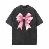 Pink Fluffy Bow Vintage Washed T-shirt | Gthic.com