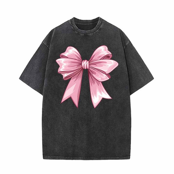 Pink Fluffy Bow Vintage Washed T-shirt | Gthic.com