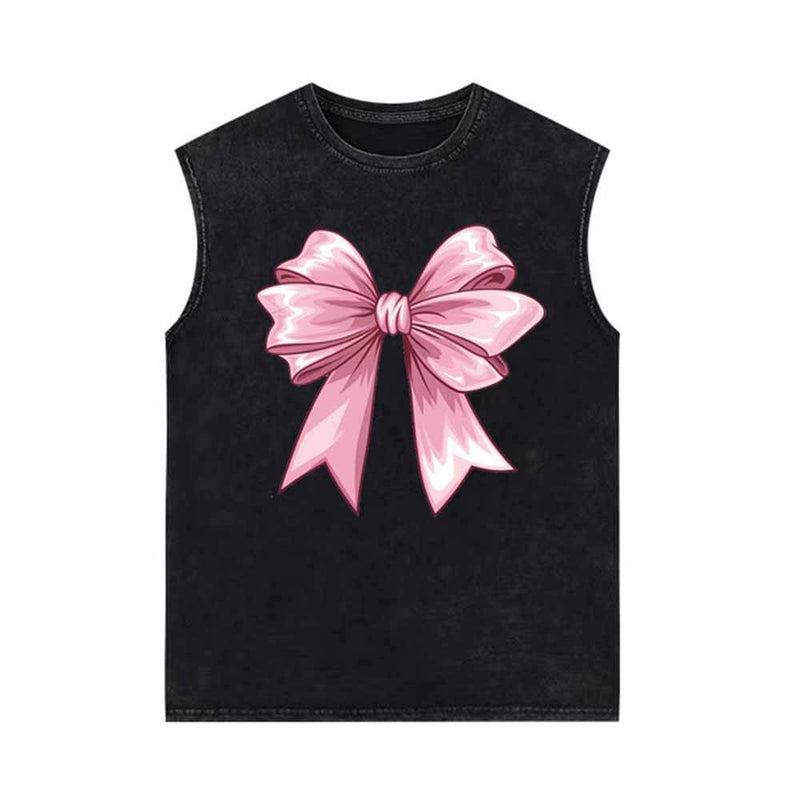 Pink Fluffy Bow Vintage Washed Vest Top | Gthic.com