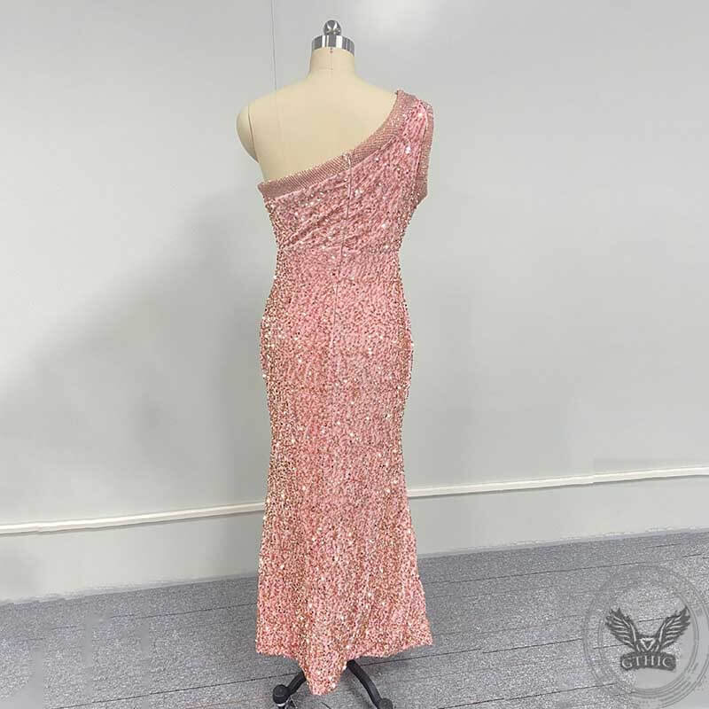 One-Shoulder Sequin Dress in Pink